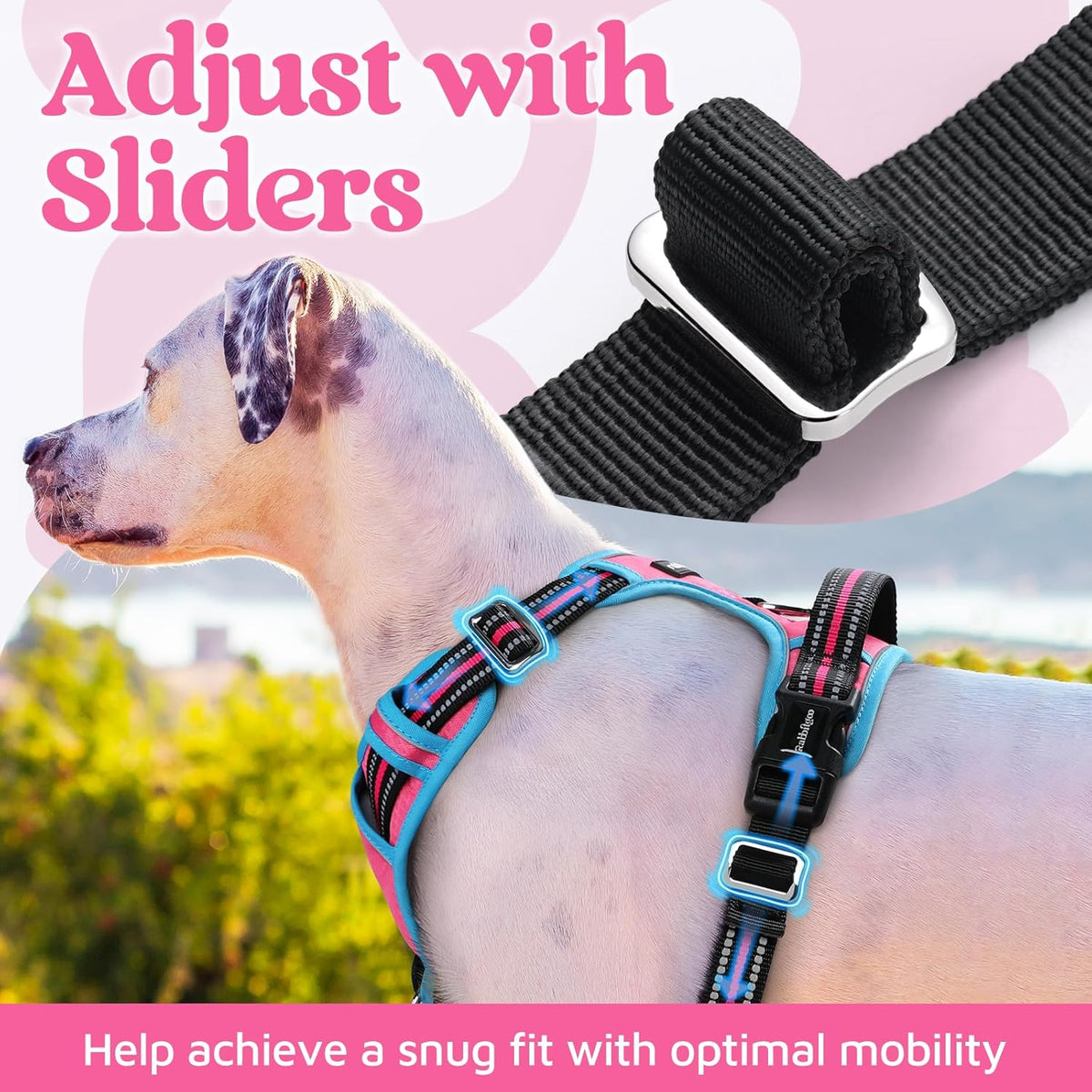 rabbitgoo Dog Harness Medium Sized, No Pull Dog Vest with 3 Buckles, Adjustable Soft Padded Pet