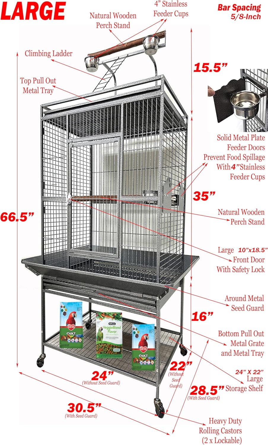 Large Elegant and Durable Wrought Iron Play Ground Perch Stand Top Climbing Ladder Bird Parrot