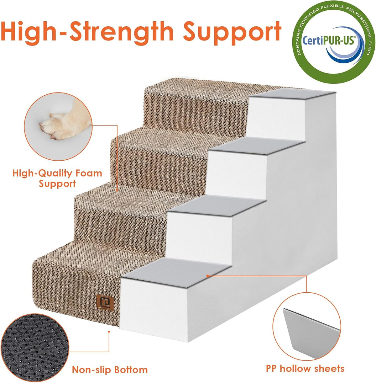 EHEYCIGA Dog Stairs for Bed 20" H, 4-Step Extra Wide Dog Steps for High Bed, Pet Steps for Small