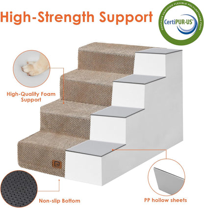EHEYCIGA Dog Stairs for Bed 20" H, 4-Step Extra Wide Dog Steps for High Bed, Pet Steps for Small