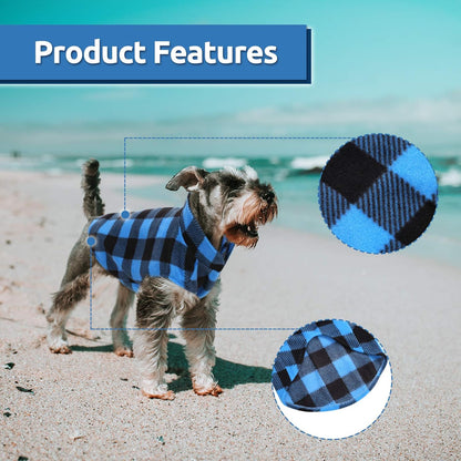 ASENKU Dog Sweater, Plaid Dogs Fleece Vest, Soft Comfortable Pet Pajamas, Warm Winter Puppy Shirt