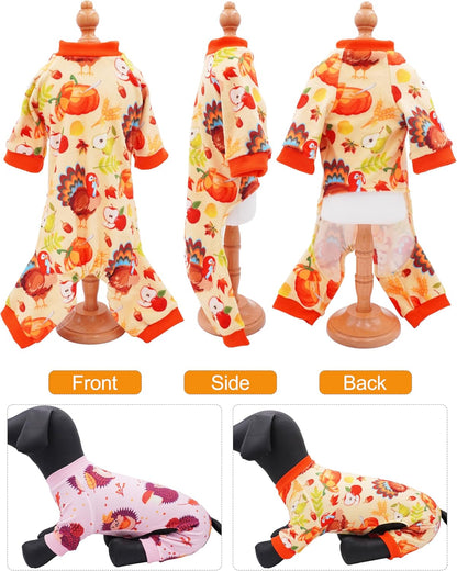 PET SHOW 4 Pack Fall Small Dog Pajamas Thanksgiving Clothes for Medium Dogs Girl Boy Soft Stretchy