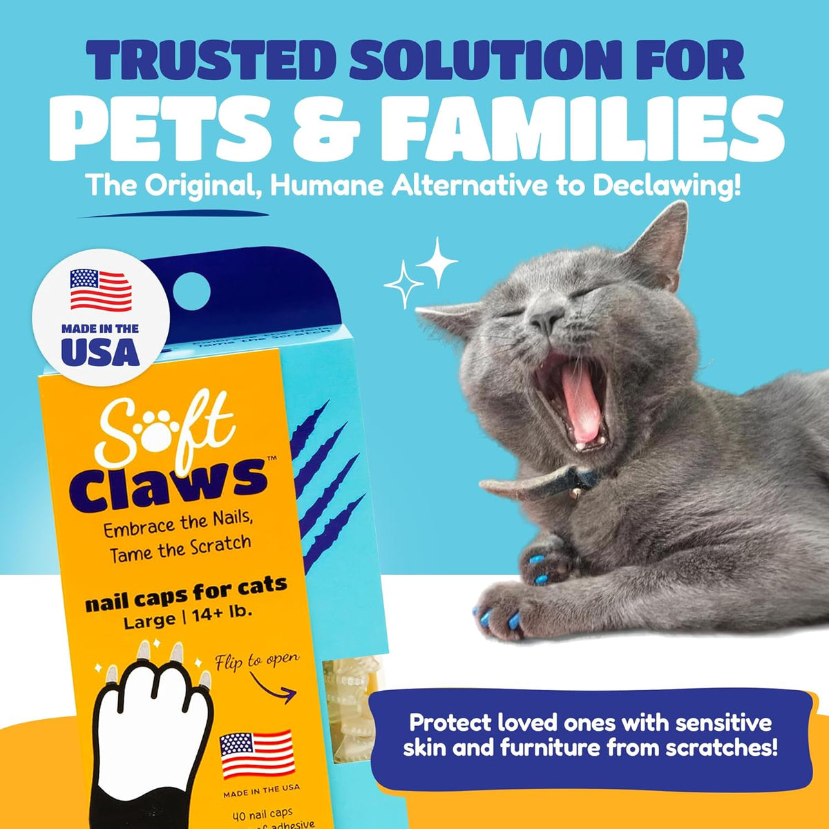 Soft Claws Cat Nail Caps for Large Cats – (40 Caps, Summer - Blue & Red) - Veterinarian-Developed |