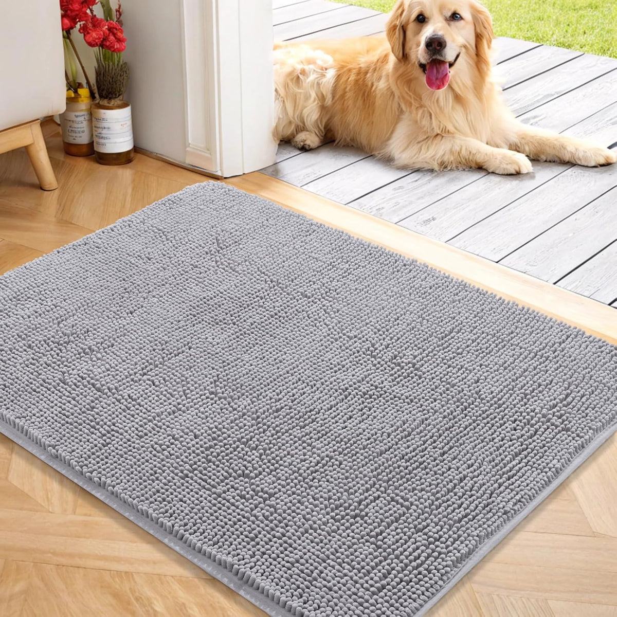OLANLY Dog Door Mat for Muddy Paws 40x32, Absorbs Moisture and Dirt, Absorbent Non-Slip Washable