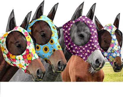 Frienda 4 Pieces Horse Fly Masks with Ears Face Covering UV Protection from Insect Pests Elasticity