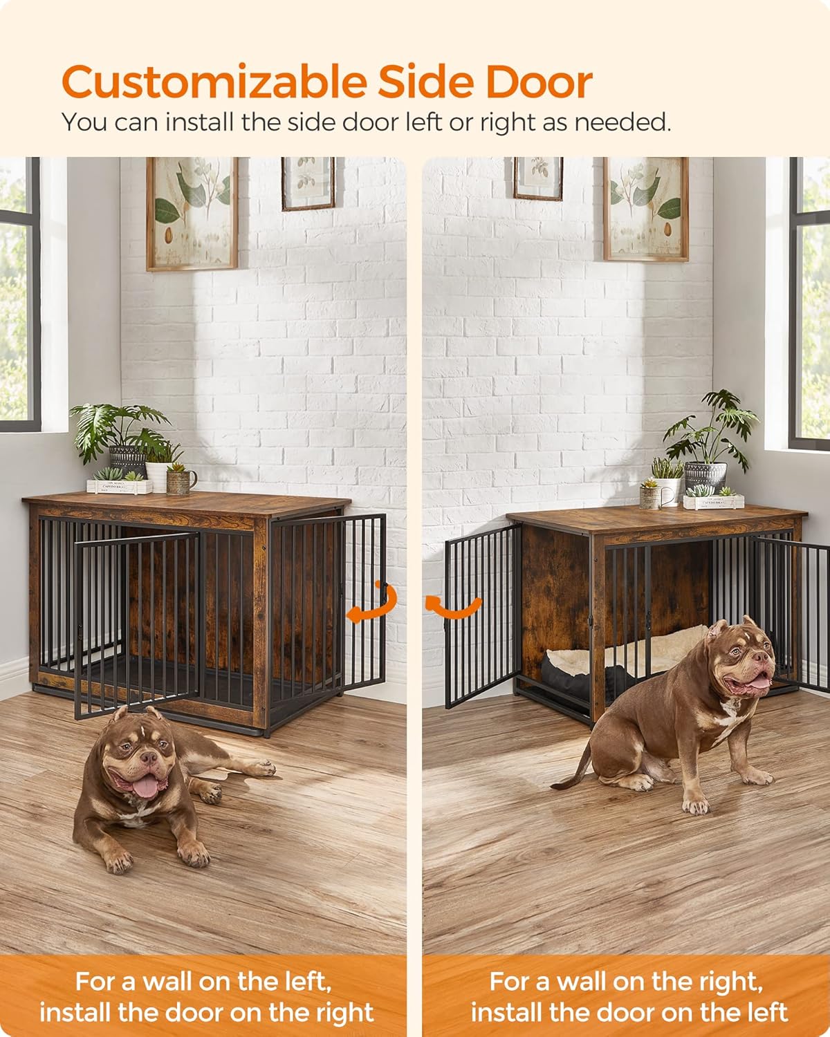 Feandrea Dog Crate Furniture, 38 Inches Dog Kennel for Dogs up to 70 lb, with Removable Tray