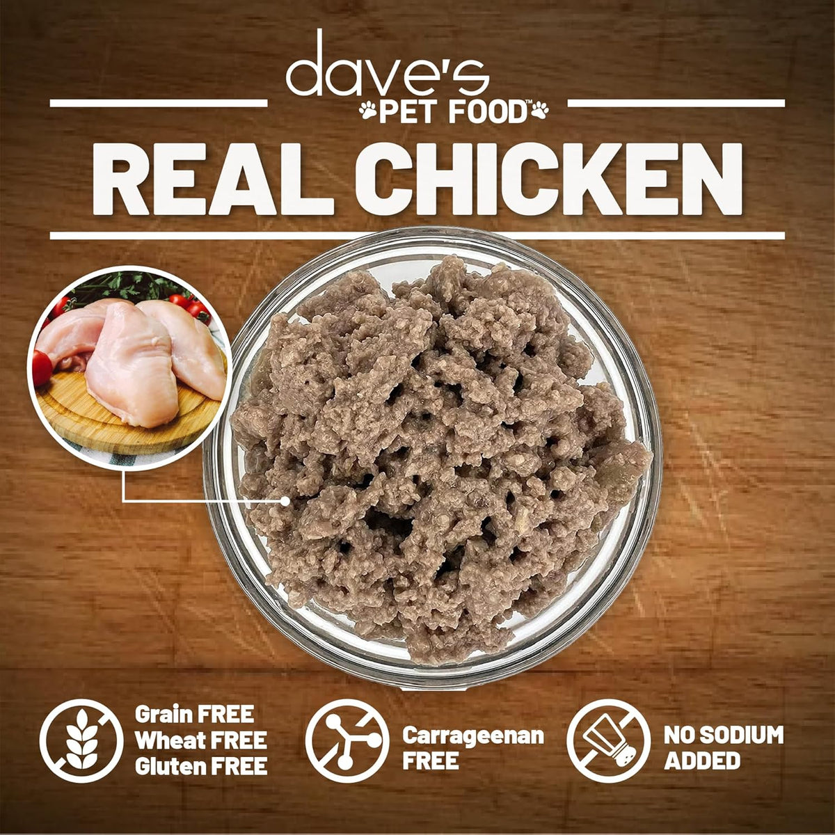 Dave's Pet Food Restricted Sodium Diet for Dogs, Chicken Pate Recipe, 13.2 oz Canned Dog Food, Case