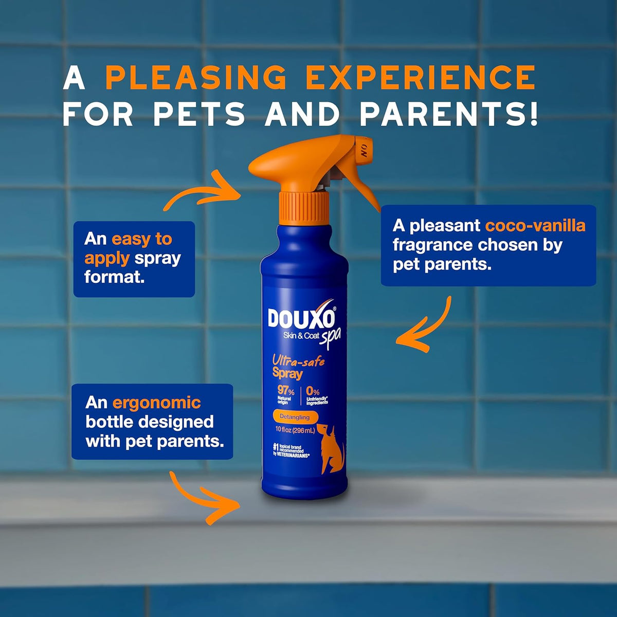 DOUXO® Skin & Coat SPA - Ultra-Safe Detangling Spray for Dogs, 10 fl oz, Safely Detangles, Revives