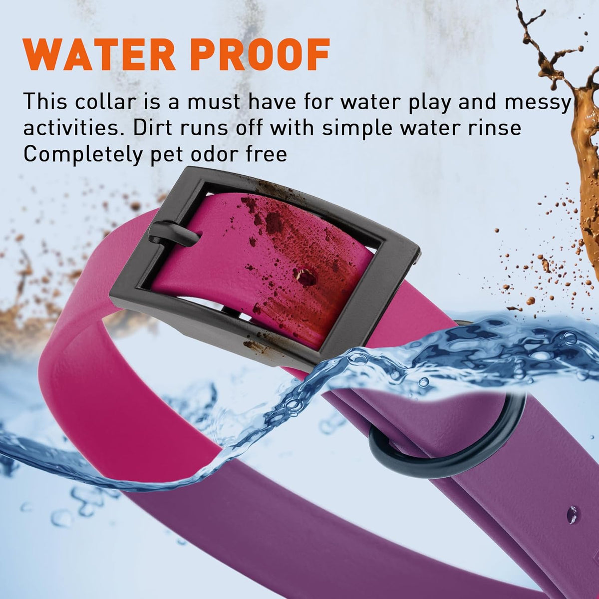 Dogline Biothane Waterproof Dog Collar Strong Coated Nylon Webbing with Black Hardware Odor- Proof