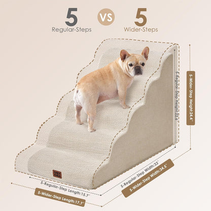 EHEYCIGA Curved Dog Stairs Ramp for High Beds, 5-Step Extra Wide Dog Steps for Small Dogs and Cats