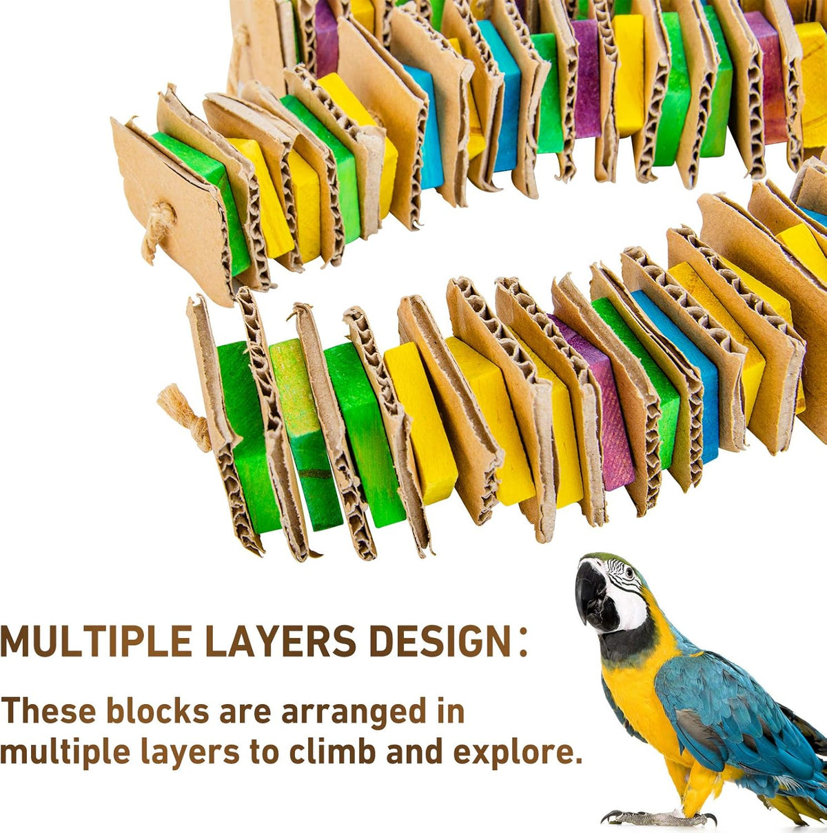 MYFAMIREA Parrot Toys for Medium Birds, Parrot Chewing Cardboard Toys Natural Wooden Macaws Cage