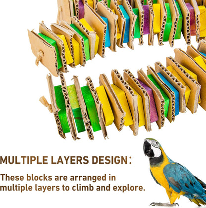 MYFAMIREA Parrot Toys for Medium Birds, Parrot Chewing Cardboard Toys Natural Wooden Macaws Cage