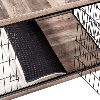 DWANTON Dog Crate Furniture with Cushion, Wooden Kennel Table with Double Doors, Indoor Dog House