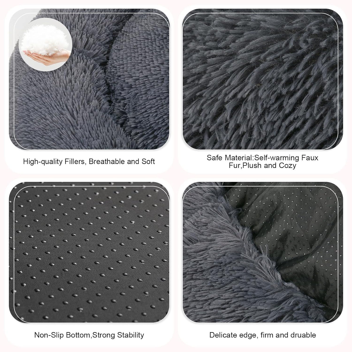 Dog Bed, Cat Calming Bed, Faux Fur Pillow Pet Donut Cuddler Round Plush Bed for Large Medium Small