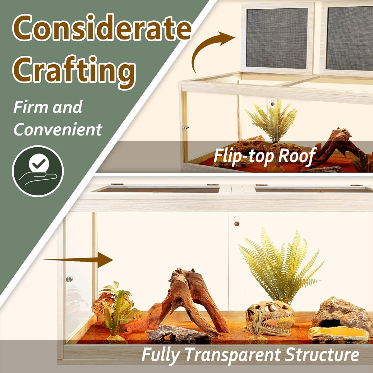 PROLEE Tempered Glass Bearded Dragon Tank,63 Gallon Reptile Tank with Meatl Mesh Roof and Front