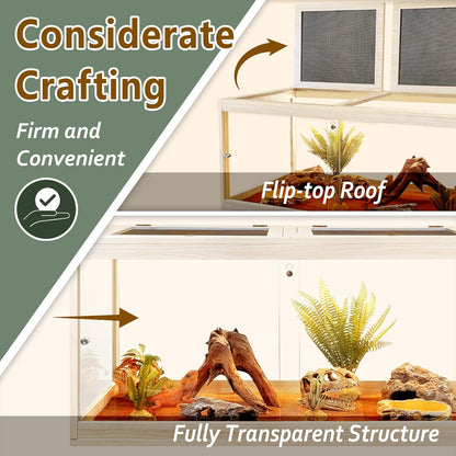PROLEE Tempered Glass Bearded Dragon Tank,63 Gallon Reptile Tank with Meatl Mesh Roof and Front