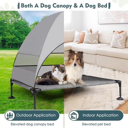 Upgraded Elevated Dog Bed with Canopy, Portable Raised Outdoor Dog Bed with Stable Anti-Slip Feet