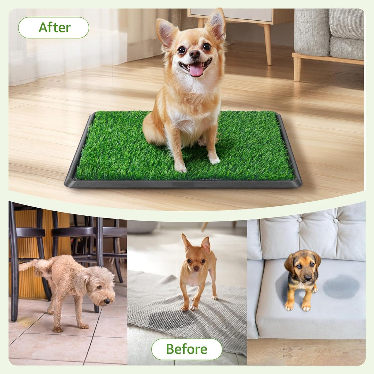Portable Dog Litter Boxes with 2 Pack Replacement Artificial Grass,Indoor Outdoor Potty Training