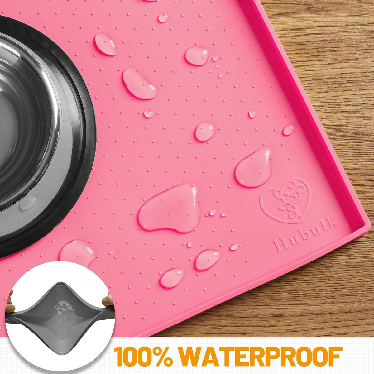 Hubulk Dog Feeding Mat,100% Waterproof Food Grade Silicone Pet Food and Water Bowl