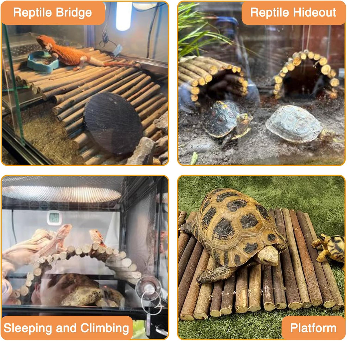 Hamiledyi Extra Large Wooden Reptile Hideout Bearded Dragon Bendy Bridge Climbing Ladder Hiding Hut