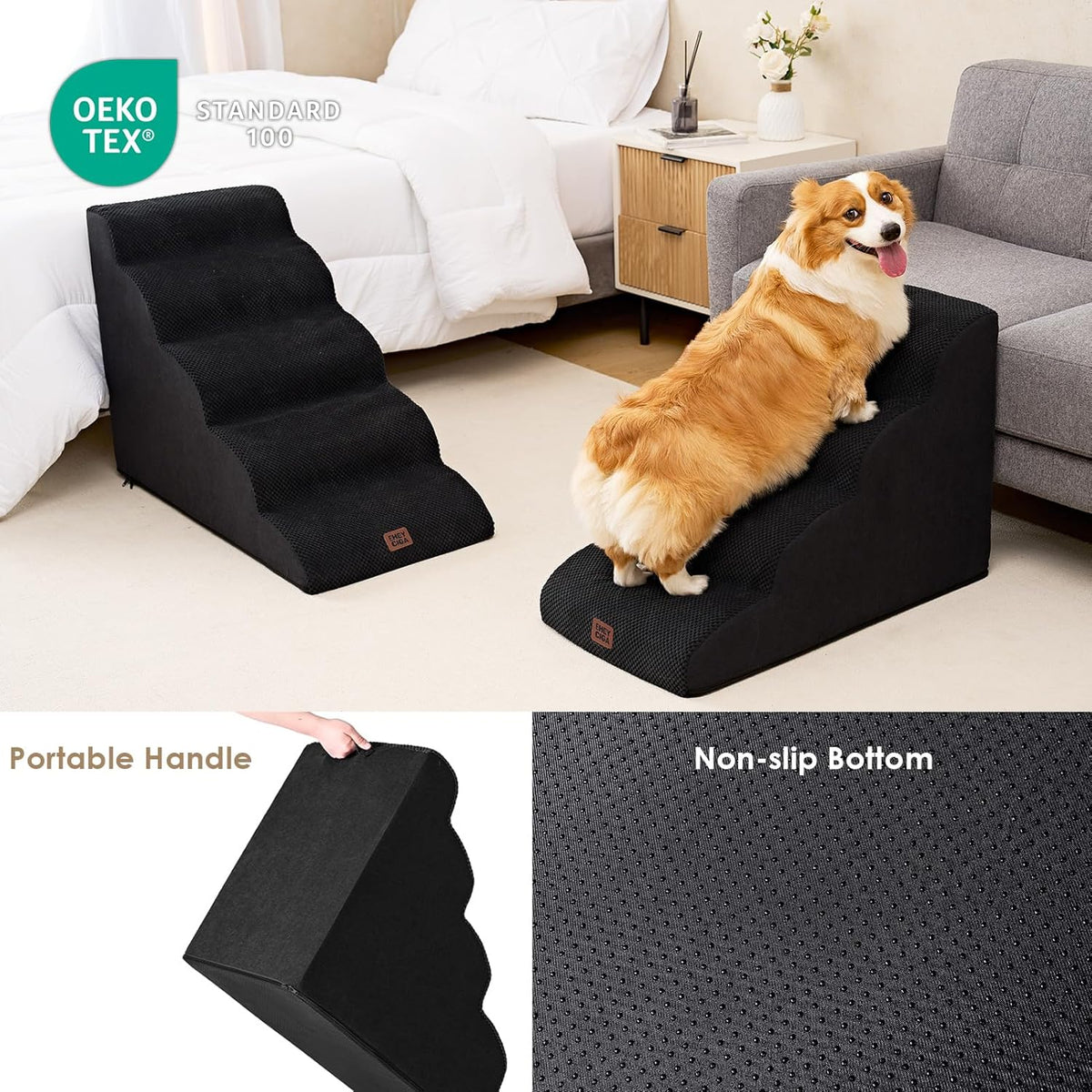 EHEYCIGA Curved Dog Stairs Ramp for High Beds 19.7" H, 4-Step Dog Steps for Small Dogs and Cats