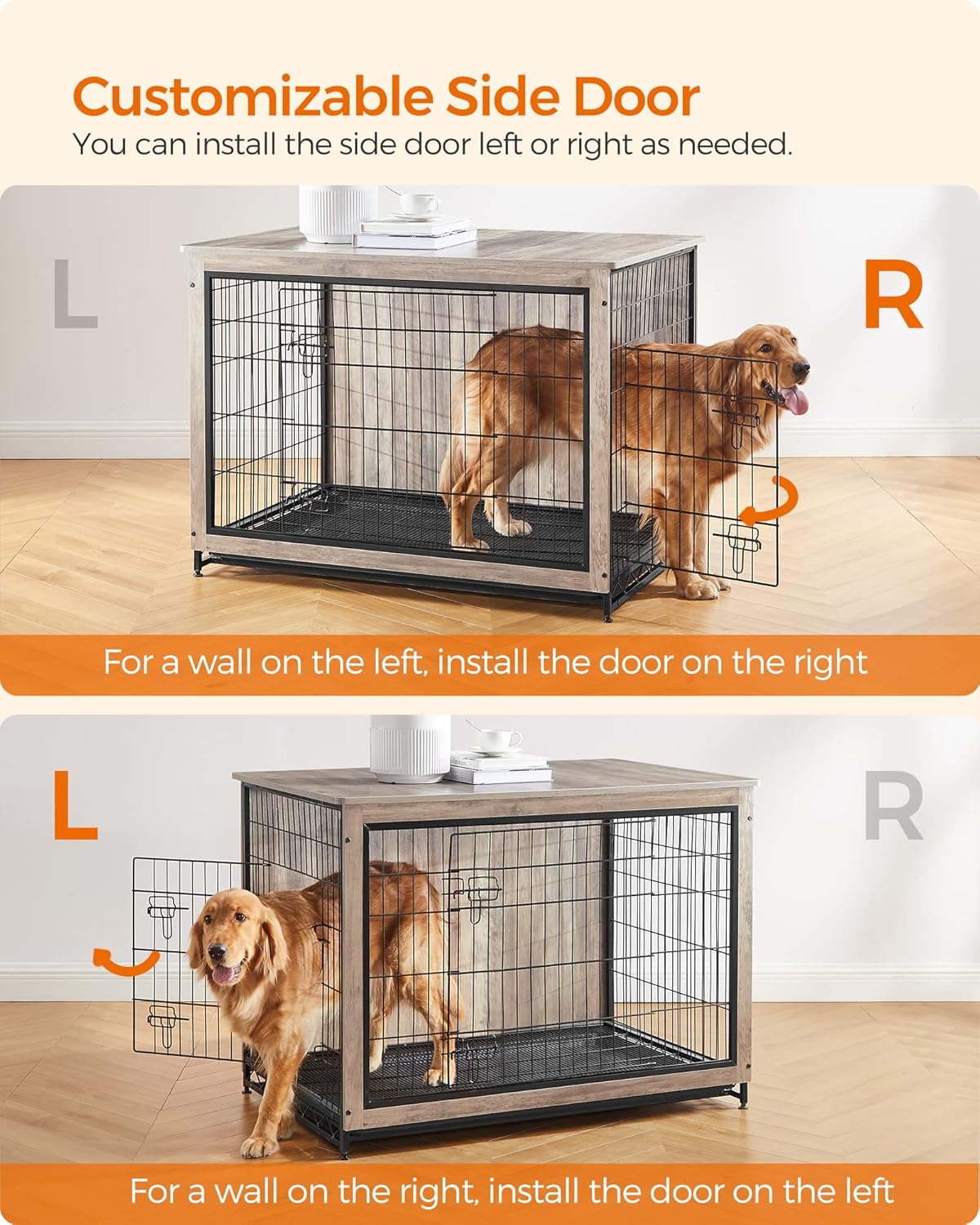 Feandrea Dog Crate Furniture, 44.1" Side End Table, Modern Kennel for Dogs Indoor up to 80 lb