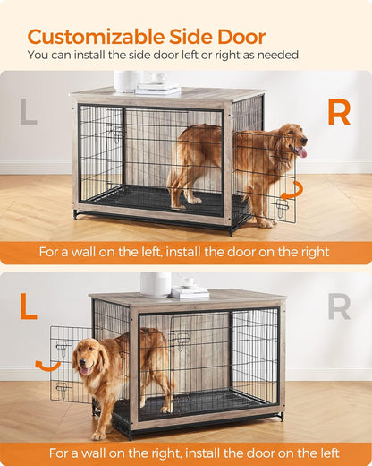 Feandrea Dog Crate Furniture, 44.1" Side End Table, Modern Kennel for Dogs Indoor up to 80 lb