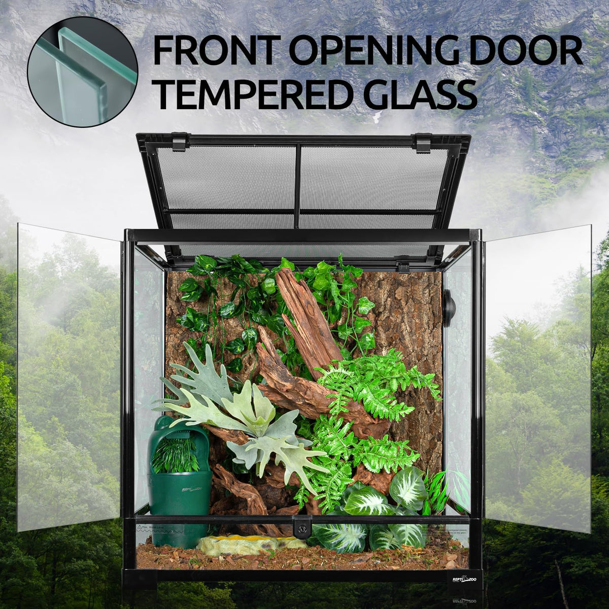 REPTIZOO 60 Gallon Glass Reptile Tank, 24" x 24" x 24" Large Reptile Terrarium Front Opening