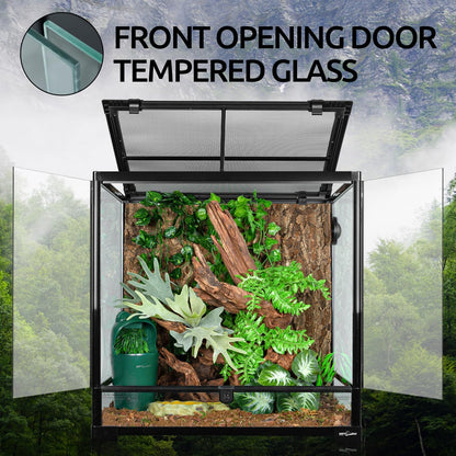 REPTIZOO 60 Gallon Glass Reptile Tank, 24" x 24" x 24" Large Reptile Terrarium Front Opening