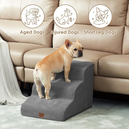 EHEYCIGA Curved Dog Stairs Ramp for Small Dogs 15.7" H, 3-Step Dog Steps for Couch Sofa and Chair