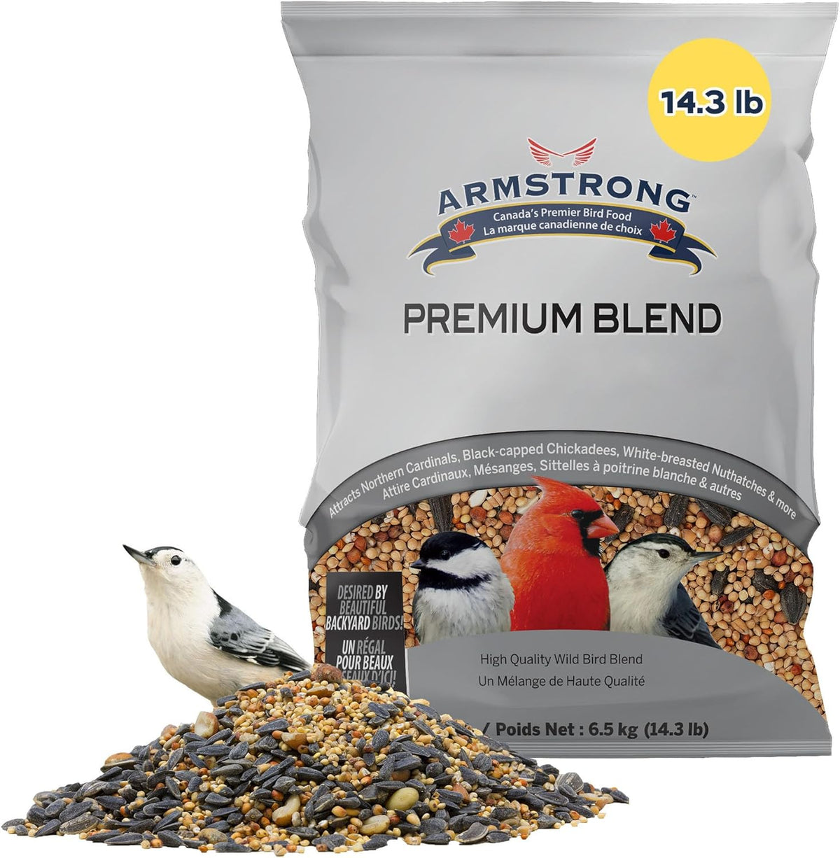 Armstrong Wild Bird Food Premium Blend, 14.3 Pounds - with White Millet, Black Oil Sunflower