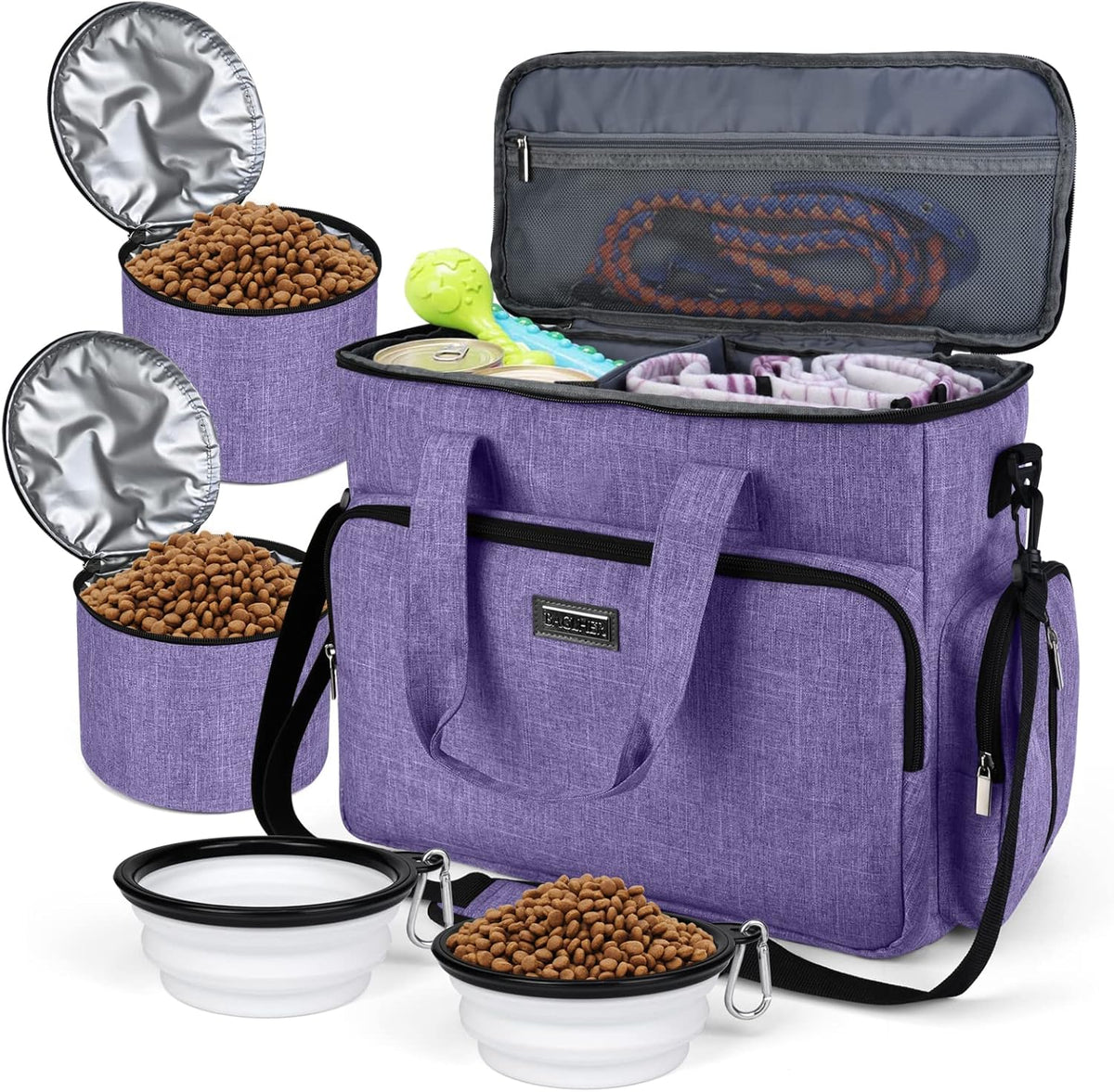 BAGLHER Dog Travel Bag, Airline Approved Pet Tote Organizer with Multi-Function Pockets, 2 X Food