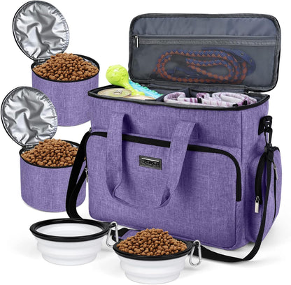 BAGLHER Dog Travel Bag, Airline Approved Pet Tote Organizer with Multi-Function Pockets, 2 X Food