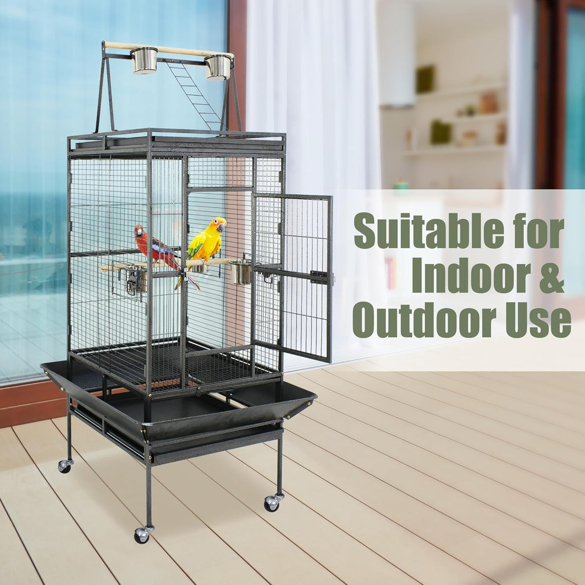 ZENY 68-Inch Birdcage, Playtop Parrot Cage, Wrought Iron Bird Cage with Rolling Stand, Heavy-Duty