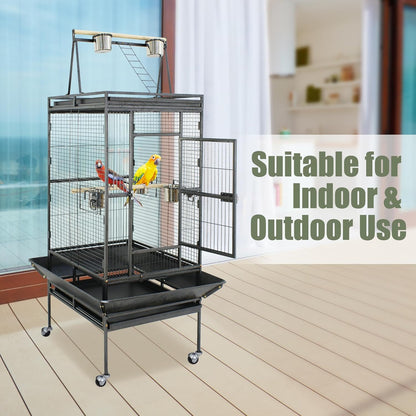 ZENY 68-Inch Birdcage, Playtop Parrot Cage, Wrought Iron Bird Cage with Rolling Stand, Heavy-Duty