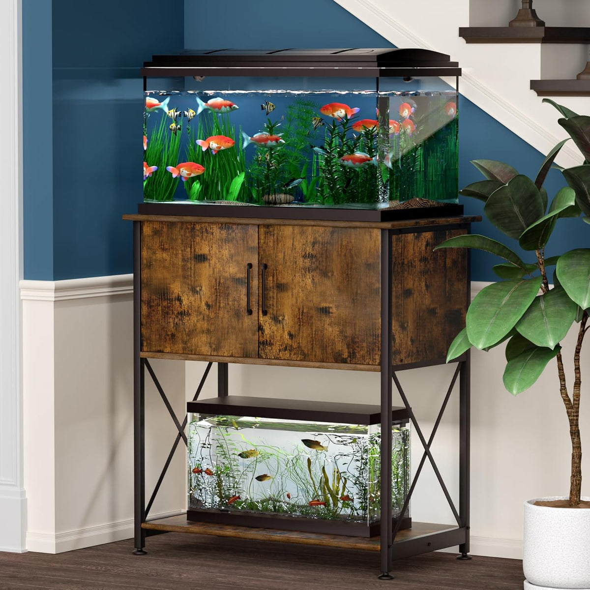 20-29 Gallon Aquarium Stand Metal Frame Fish Tank Stand with Cabinet Storage, for 20 Gallon Long