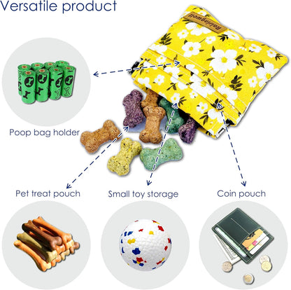 Dog Treat Pouch, Pocket Sized Pet Training Pouch, Cotton Fabric, Hand Free Yellow Flower Dog