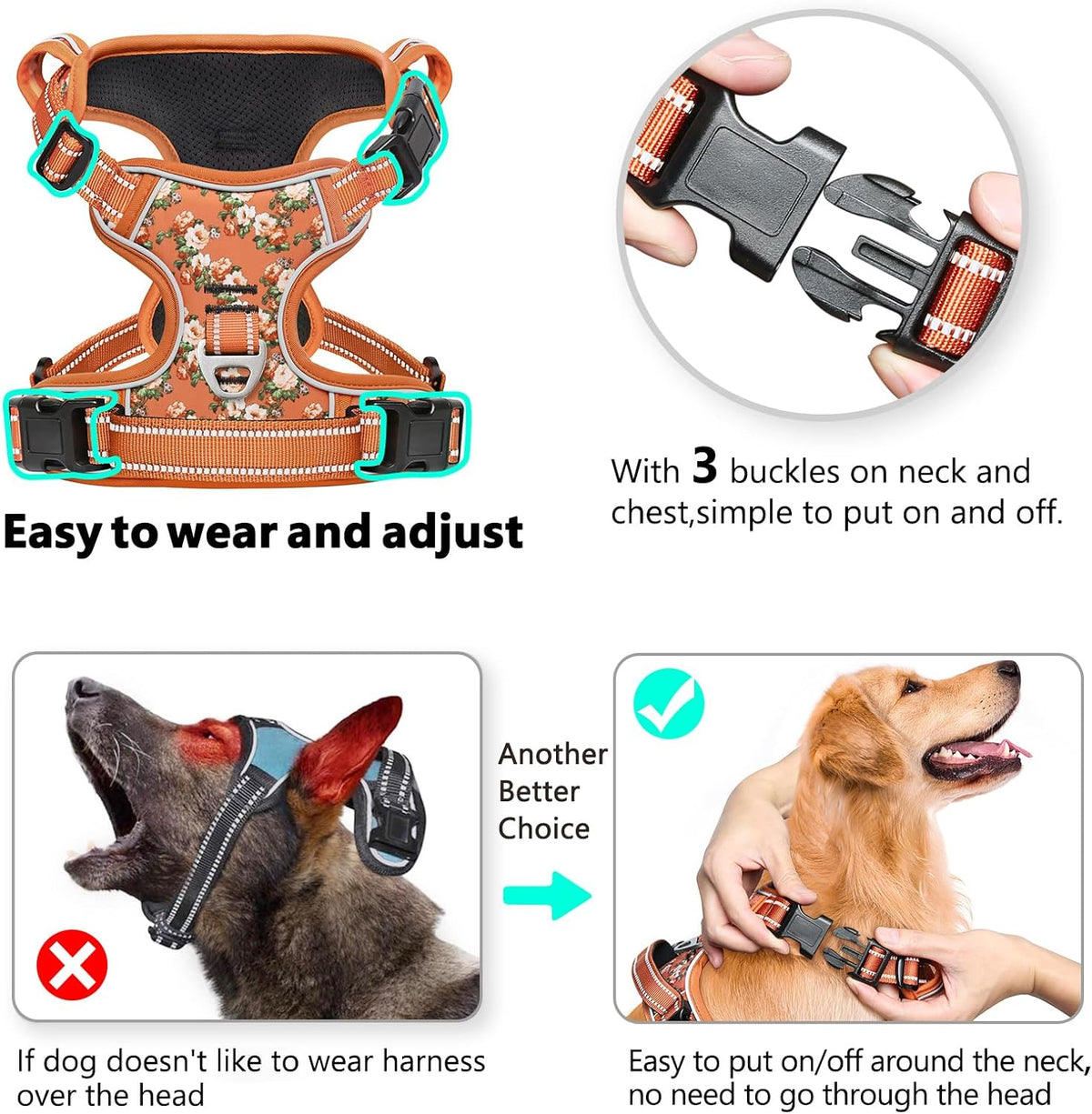 Timos Dog Harness for Large Dogs, No Pull Service Vest with Reflective Strips and Control Handle,No