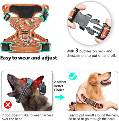 Timos Dog Harness, No Pull Dogs Harness 3 Snap Buckles Adjustable Reflective No Choke Pet Vest for