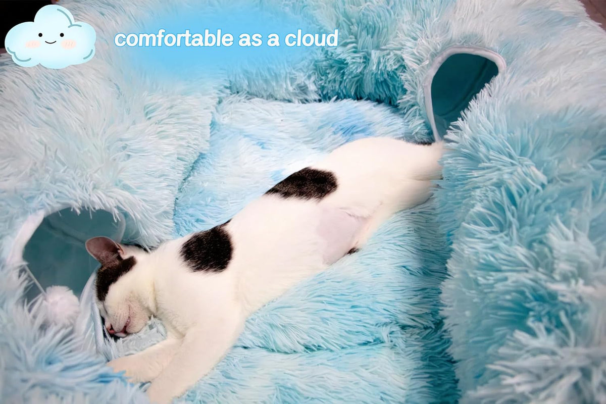 XxingSheep 4 Cave Shuttled XL Cat Tunnel Bed for Indoor Cats Peekaboo Toy Donut with Warm Mat