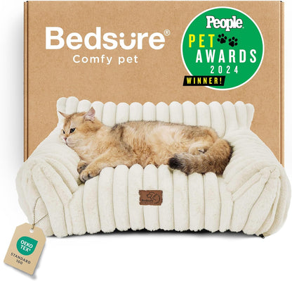 Bedsure Cute Cat Couch for Pets - Fluffy Cat beds with Premium Soft Corduroy Fleece, Fuzzy Cats