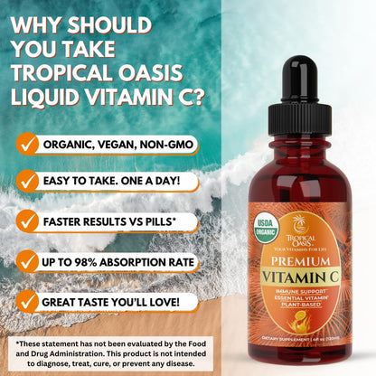 Tropical Oasis USDA Organic Liquid Vitamin C Drops for Adults & Kids | Supports Healthy Immune