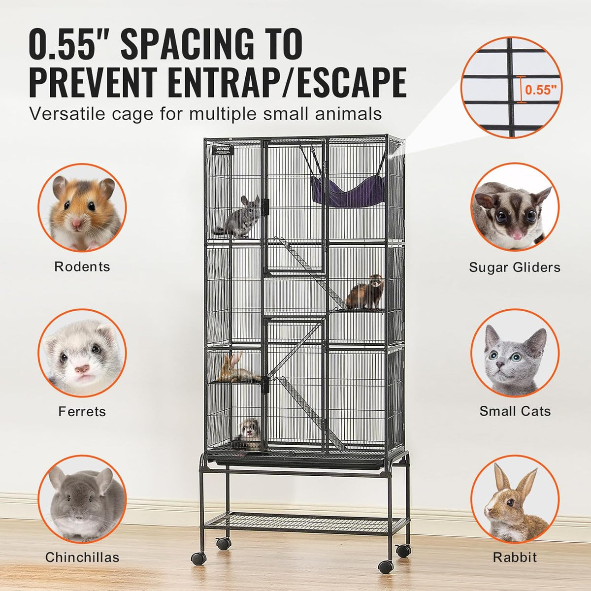 VEVOR 69" Rolling Metal Ferret Cage, Large 4-Tier Critter Nation Cage, Small Animal Cage with Ramps