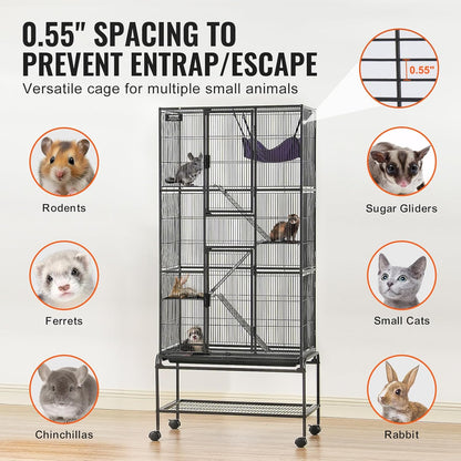 VEVOR 69" Rolling Metal Ferret Cage, Large 4-Tier Critter Nation Cage, Small Animal Cage with Ramps