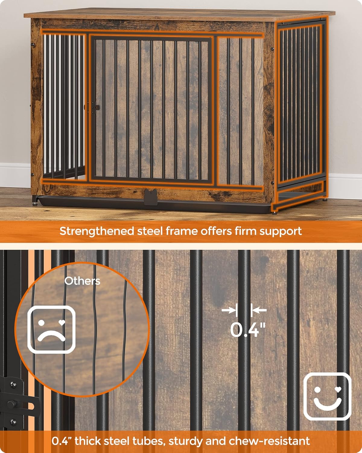 Feandrea Dog Crate Furniture, 38 Inches Dog Kennel for Dogs up to 70 lb, with Removable Tray