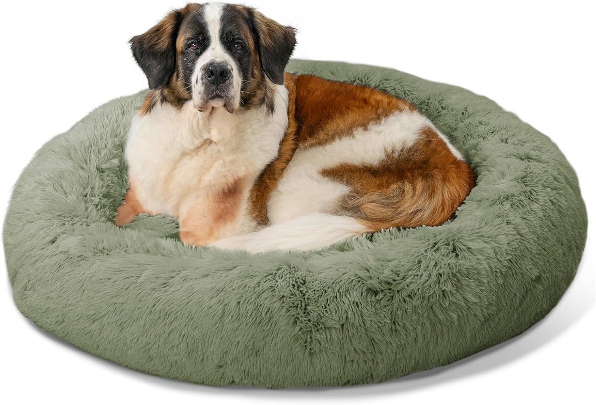 Best Friends by Sheri Original Calming Donut Dog and Cat Bed, Shag Faux Fur, Sage Green, XL (45in x