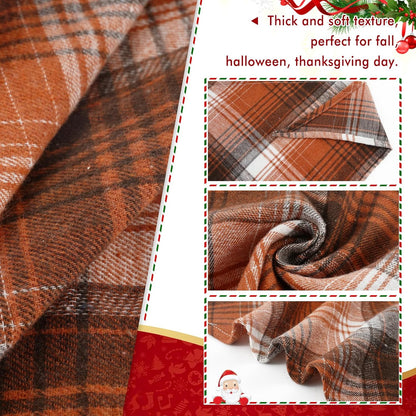 E-Clover Brown Plaid Dog Bandana & Matching Scrunchie-Fall Dog Bandana Triangle Plaid Pet Scarf Bib