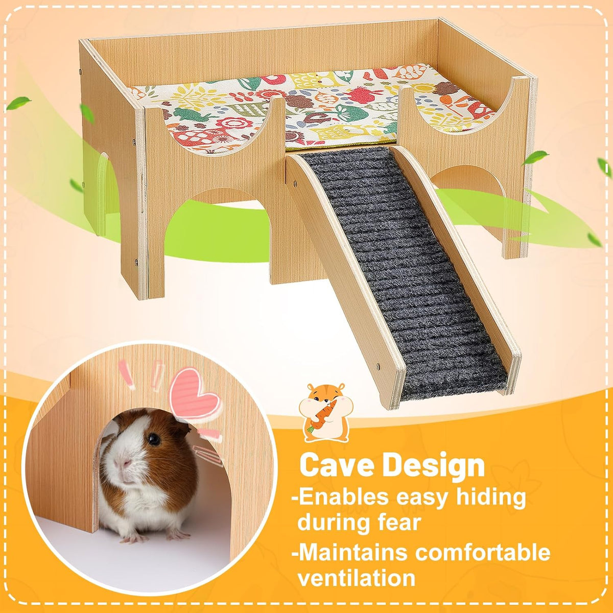 Upgraded Guinea Pig Castle, Sturdy Wooden Guinea Pig Hideout, Small Animal House Bed Hut Habitats