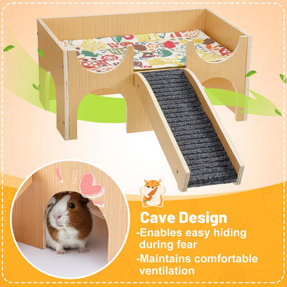 Upgraded Guinea Pig Castle, Sturdy Wooden Guinea Pig Hideout, Small Animal House Bed Hut Habitats