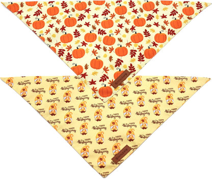 Realeaf Thanksgiving Dog Bandanas 2 Pack, Pumpkins and Happy Thanksgiving Pet Scarf for Boy and